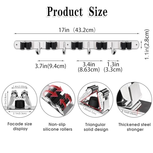AceMining Broom Holder Wall Mount, 5 Racks 4 Hooks Heavy Duty Mop - Image 4