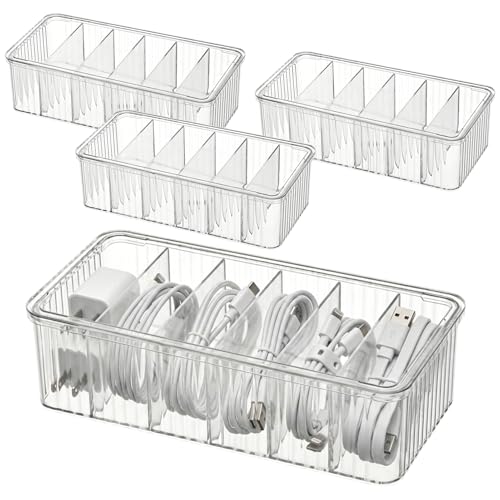 4 Pcs Cable Organizer Box, Clear Plastic Cord Storage Organizer - Image 2
