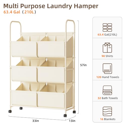 3-Tier Double Column Vertical Rolling Laundry Hamper,6 - Image 4