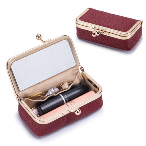 Genuine Leather Mini Travel Jewelry Box, Portable Cosmetic Mirror - Image 2