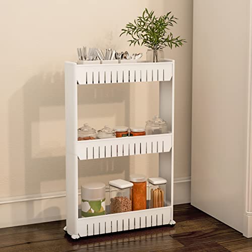 Lavish Home 3 Tier Shelf Rolling Cart, White, 19.5” x 5” x 28” - Image 3