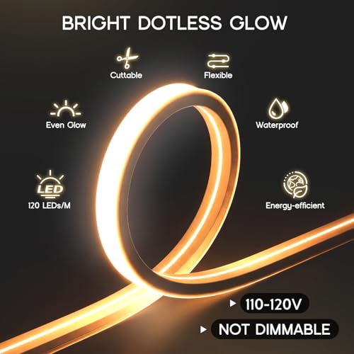 LED Strip Lights Warm White 3000K,32.8ft 110-120V Neon Rope - Image 3