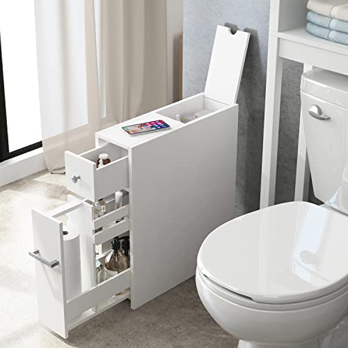 Spirich Slim Bathroom Storage Cabinet with Toilet Paper Holder - Image 3