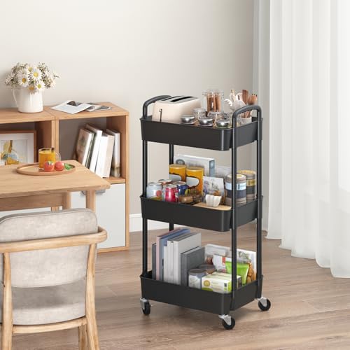 Sywhitta 3-Tier Plastic Rolling Utility Cart with Wheels - Image 5