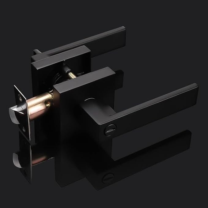 Probrico 10 Pack| Matte Black Door Handles Privacy Door Levers, Heavy Duty Bed and Bath Door Locks Interior Keyless Locksets, Reversible Flat Levers with Square Rosette