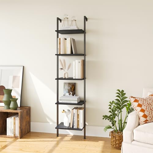 Ladder Shelf, 5-Tier Wood Wall Mounted Ladder Bookshelf - Image 6