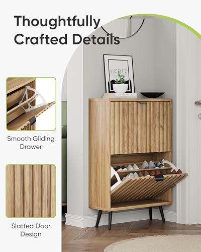 Shoe Storage Cabinet, Fluted Shoe Cabinet Storage for Entryway - Image 6