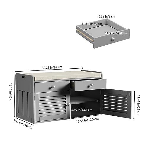 Shoe Storage Bench with 2 Drawers Storage & Cushioned Seats - Image 3