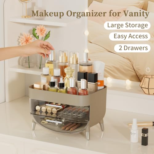 Jywantful Makeup Organizers for Vanity, Khaki Skincare Storage - Image 4