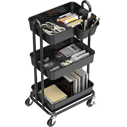 Simple Houseware 3-Tier Rolling Utility Cart with Hanging Bucket - Image 3