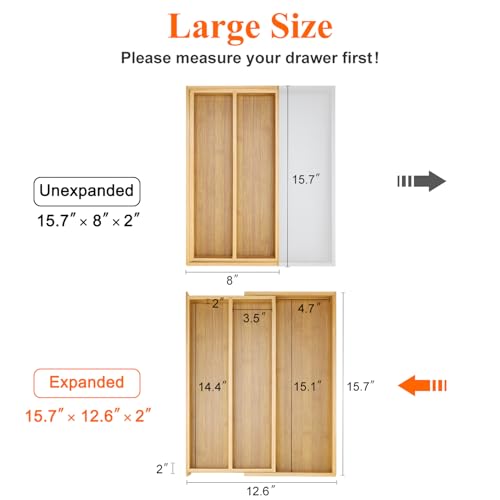 Large Bamboo Kitchen Utensil Drawer Organizer - Image 3