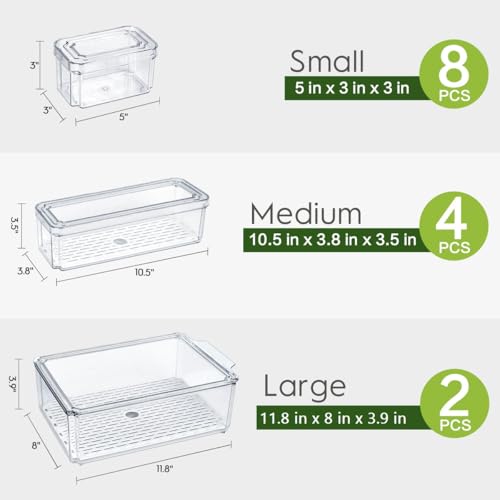 ZIJUND 14 Pack Fridge Organizer Bins with Lids, Stackable Clear - Image 7