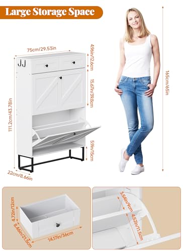 Shoe Storage Cabinet with 2 Flip Drawers & 2 Fabric - Image 3