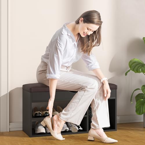 Apicizon Entryway Bench with Shoe Storage, Black - Image 7