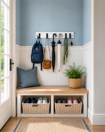 18-Inch Wall-Mounted Storage System with Adjustable Hooks - Image 3