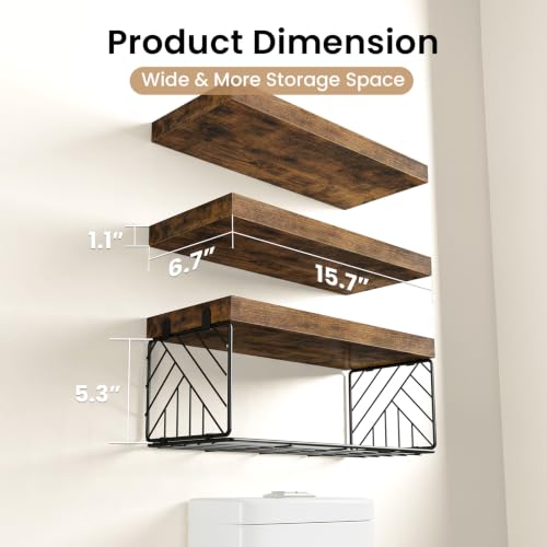 BAYKA Rustic Brown Floating Bathroom Shelves, 15.7in - Image 4