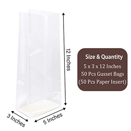 Morepack Gusseted Flat Bottom Cellophane Bags 5x3x12 In 50Pcs - Image 3
