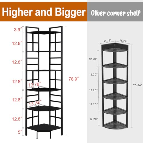 HOMISSUE Corner Shelf, 6 Tier Tall Narrow Bookshelf 76.9" - Image 3