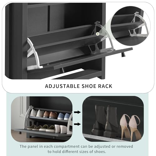 Functional Entryway Organizer with 2 Flip Drawers, Wood Grain - Image 7