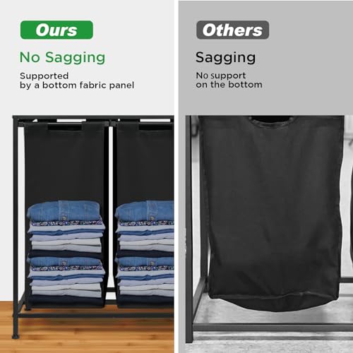 180L Laundry Sorter Hamper Basket 3 Section with Shelf & 2 - Image 8