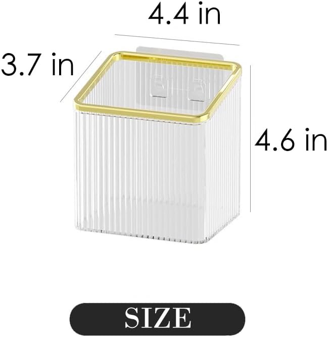 Adhesive Wall Shelves No Drill Hanging Organizer - Plastic Floating Storage Bins for Kitchen,Bathroom,Office - Makeup and Home Goods Mountable Shelf (Transparent and Gold)