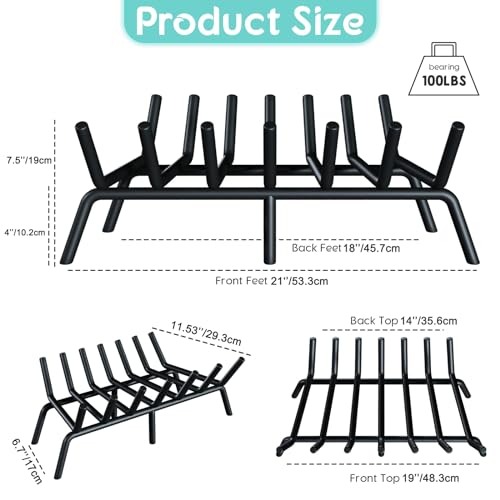 21-Inch Fireplace Grate, Heavy Duty 7-Bar Log Rack Holder - Image 3