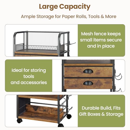Wrapping Paper Storage Cart with 2 Fabric Drawers, Side - Image 7