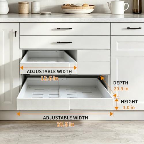 Pull Out Cabinet Organizer, Extendable Width 12.6-20.5 in，White：2 - Image 4