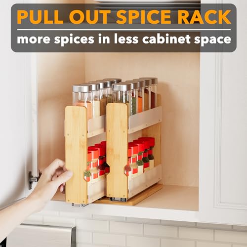SpaceAid Bamboo Pull Out Spice Rack Organizer for Cabinet, Heavy - Image 6