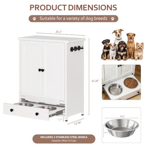 Dog Feeding Station with Storage, Metal Dog Food Storage Cabinet - Image 3