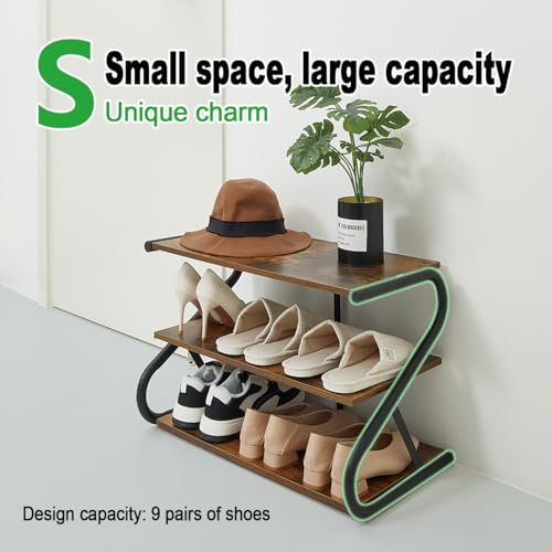 Wooden Shoe Rack for Entryway Closet, S-Shaped Shoe Storage Shelf - Image 4