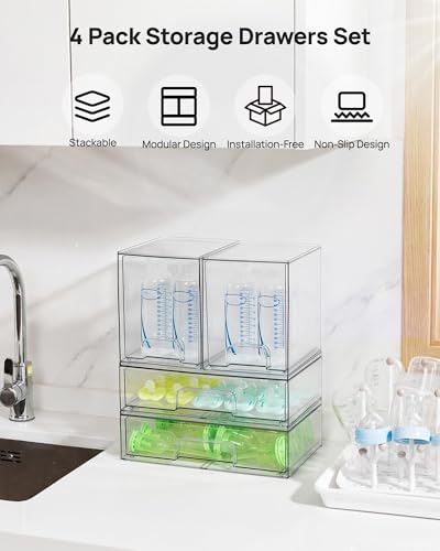 Vtopmart Clear Stackable Storage Drawers Set of 4, Baby - Image 4