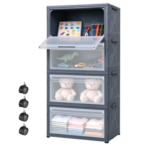 Plastic Stackable Storage Bins with Lids & Wheels, Closet - Image 2