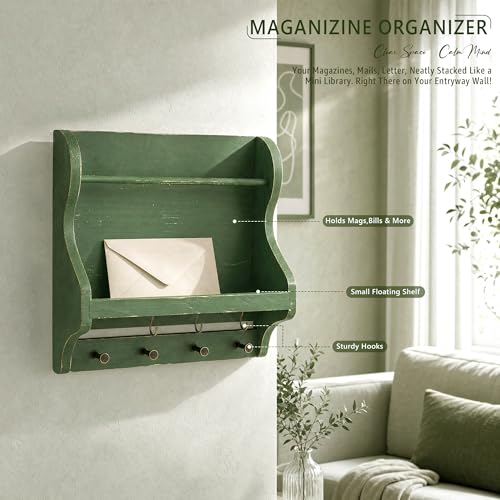 Pine Wood Mail Organizer Wall Mount with 7 key Hooks - Image 5