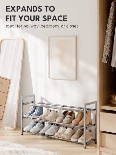 Bumusty 3 Tier Expandable Shoe Rack for Closet, Light Grey - Image 6
