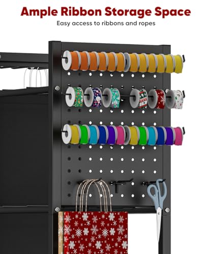 Wrapping Paper Storage Organizer with Wheels & Bag Storage, Black - Image 3