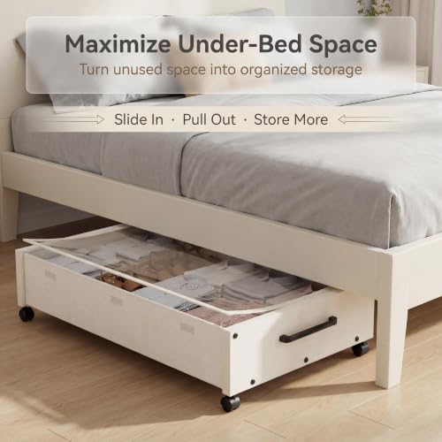 Wooden Under Bed Storage with Wheels, Rolling Under - Image 7