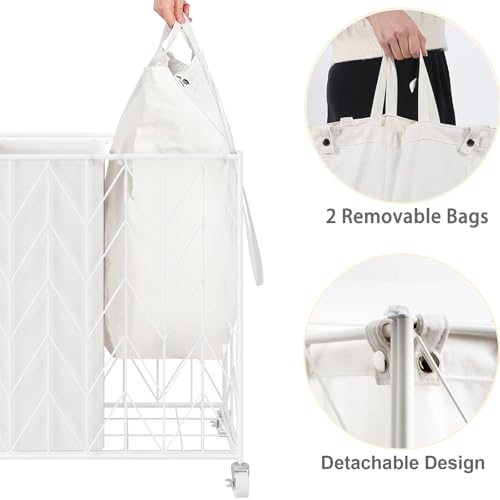 WOWLIVE Double Laundry Hamper with Lid, Rolling Laundry - Image 6