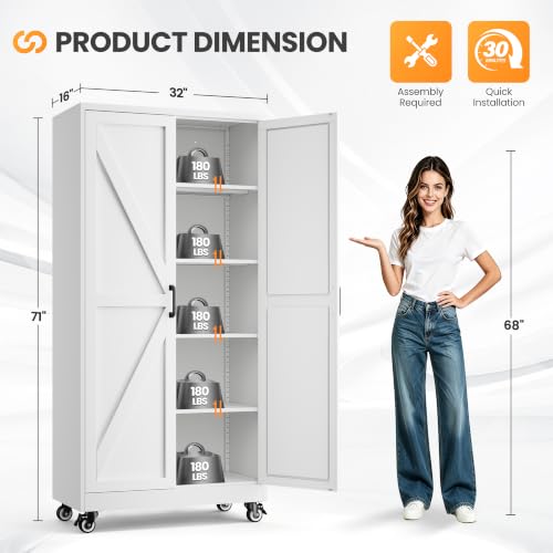 71" Tall Wheeled Garage Storage Cabinet, Rolling Metal - Image 3