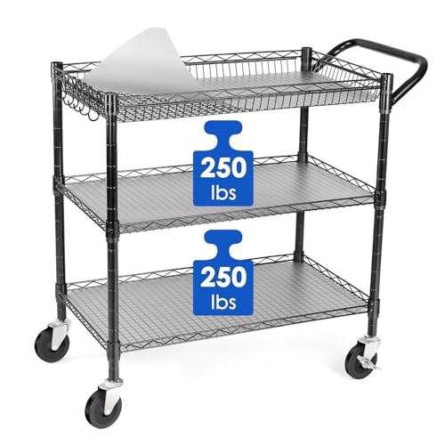 WDT Heavy Duty 3 Tier Utility Cart,Wire Rolling Cart with Wheels - Image 2