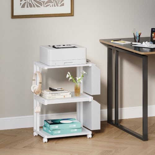 VEDECASA 2 Tier Modern White Wooden Under Desk Printer - Image 6