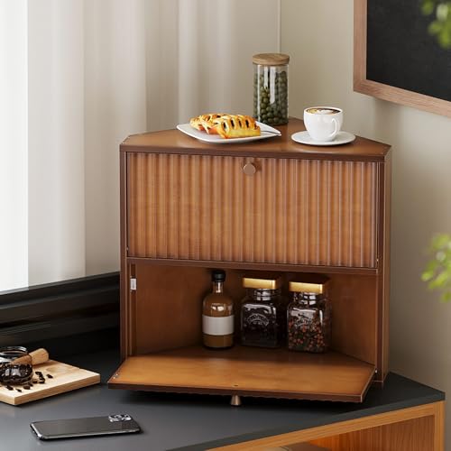 Trironsun Corner Bread Box for Kitchen Countertop Bamboo Two - Image 8