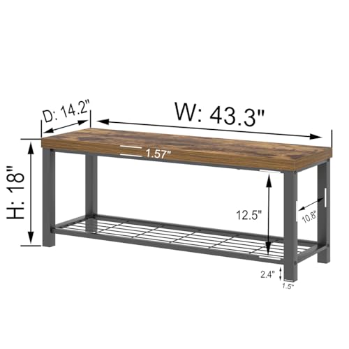 Entryway Bench, Modern Wood and Metal Storage Bench - Image 3