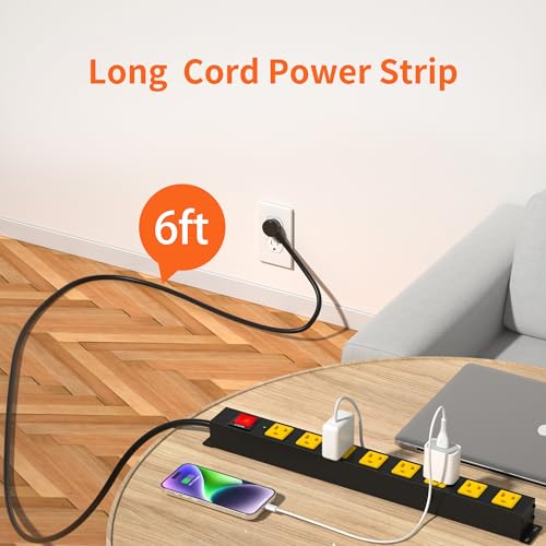 8 Outlet Long Power Strip, 2100J Surge Protector Heavy Duty 6FT - Image 6