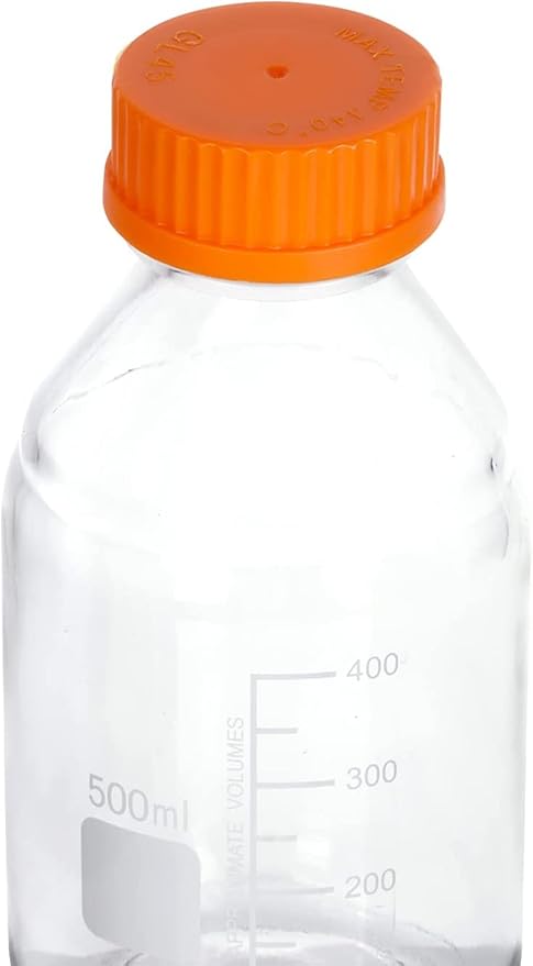 Lab Media Storage Round Bottles Graduated Glass Container GL45 Screw Cap Leakproof Multi-Purpose for Scientific | pack of 8 (Orange,500ml)