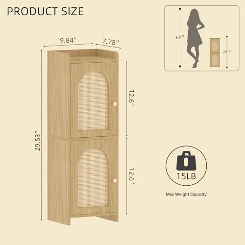 Rattan Bathroom Small Storage Cabinet with 2 Doors | Home Organization - Image 3
