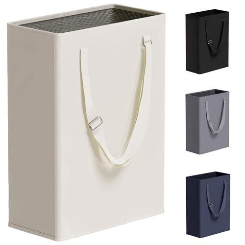 45L Slim Laundry Hamper with Adjustable Long Handles & Mesh Top - Image 2