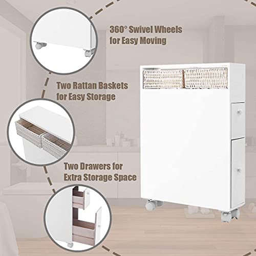 Squareful Narrow Bathroom Cabinet, Rolling Slim Storage Cabinet - Image 6