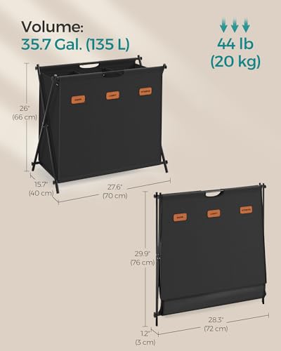 SONGMICS Laundry Hamper, 35.6 Gal. 3 Sections - Image 3