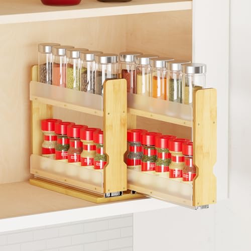 SpaceAid Bamboo Pull Out Spice Rack Organizer for Cabinet, Heavy - Image 2
